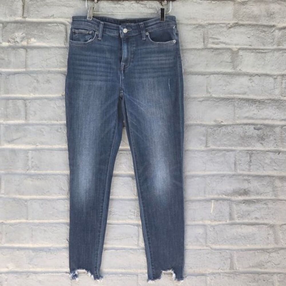 Lucky Brand Ava Skinny Jeans Women's Size 6 / 28 Blue Distressed Hem Denim